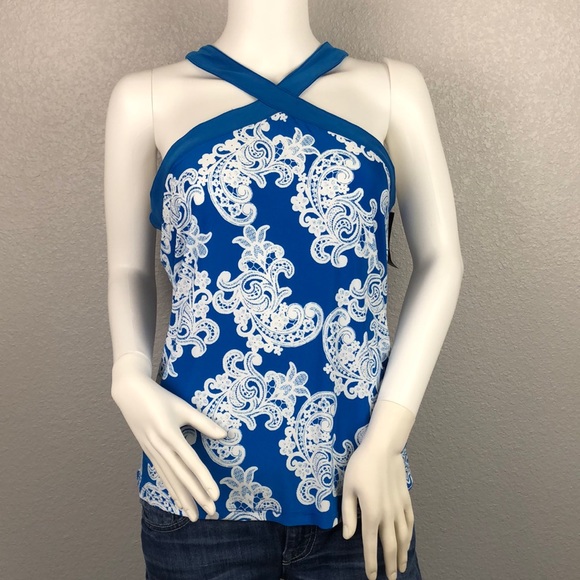 blue and white halter top